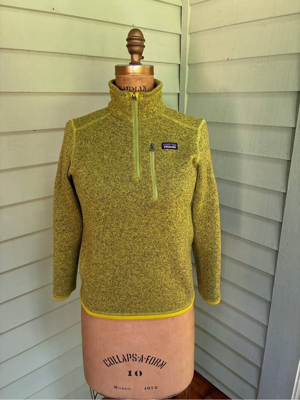 Patagonia Kids Green Yellow Heathered 1/4-Zip Better Sweater size 10